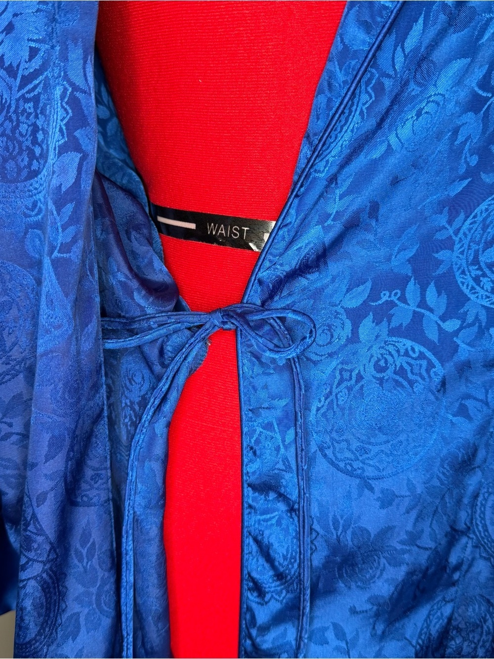 Victoria’s Secret Gold Label Size P/Small Royal Blue Long Jacquard Robe Vtg Y2K - Picture 3 of 9